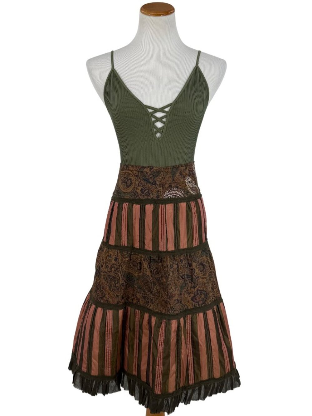VTG 90s NWT Solstice Blazer & Tiered Skirt Set S Paisley Striped Steampunk Boho - Picture 13 of 16